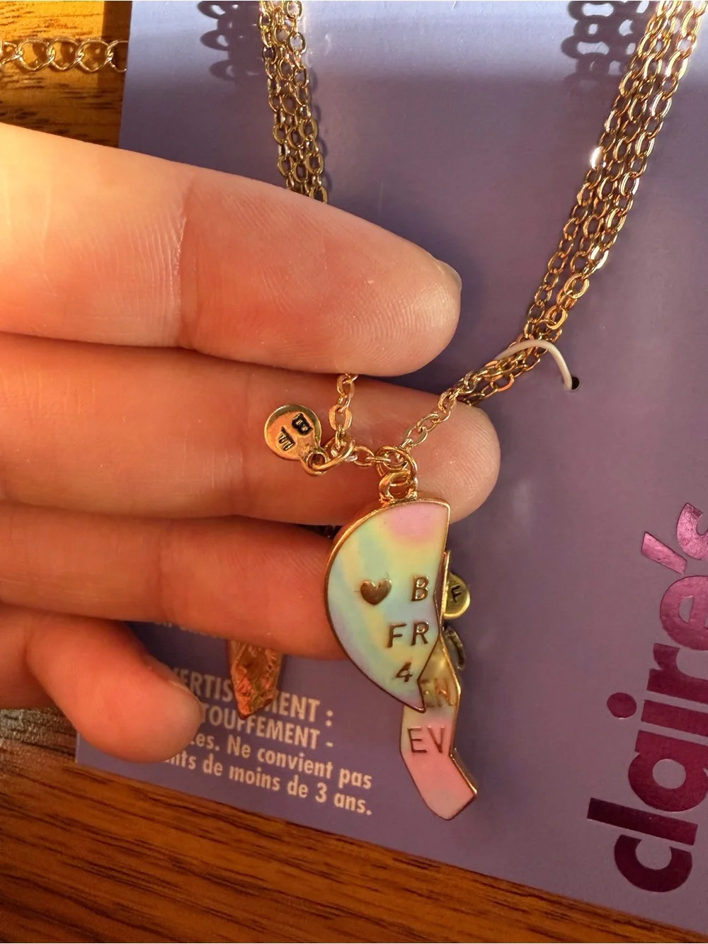 NWT-Claires Best Friends 4 Ever 3 piece Heart Pendant Necklace Set